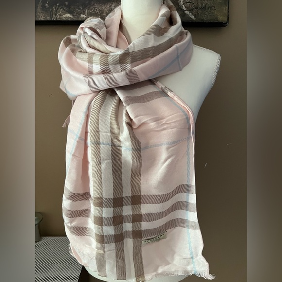 Burberry Cashmere Scarf Pink/blue/brown - Picture 1 of 5